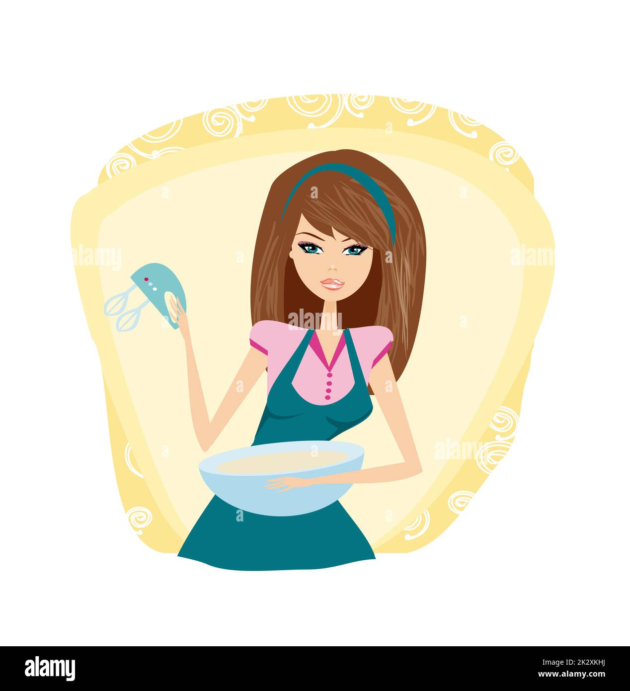 Schöne Dame kochen Kuchen Stockfoto