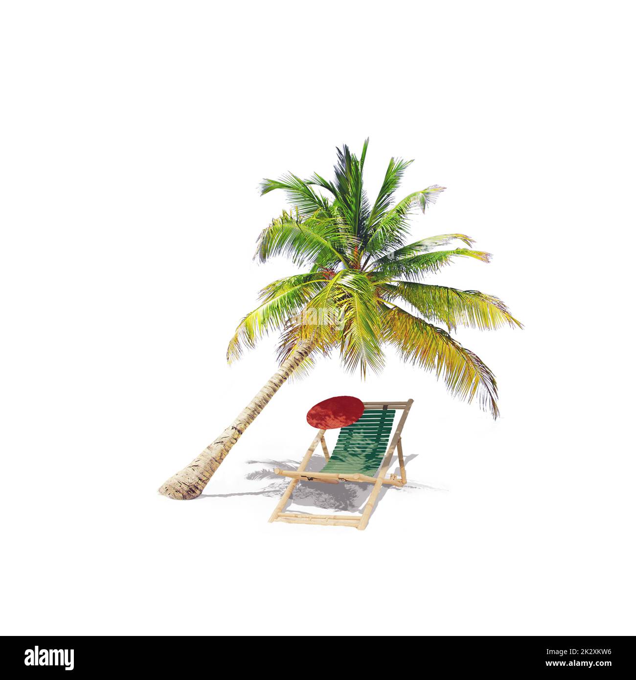 Entspannen Sie sich am tropischen Strand in der Sonne auf Liegestühlen unter Sonnenschirm. Stockfoto