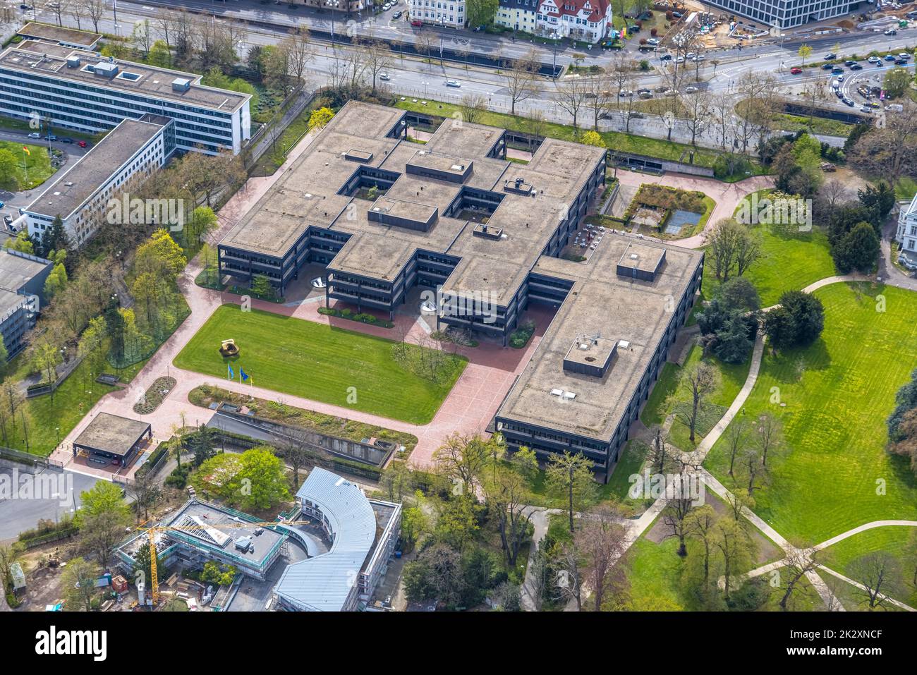 Luftaufnahme, Bundesministerium für wirtschaftliche Zusammenarbeit und Entwicklung (BMZ), ehemaliges Bundeskanzleramt, Limperich, Bonn, Rheinland, Nordrhein-Westfalen, Stockfoto