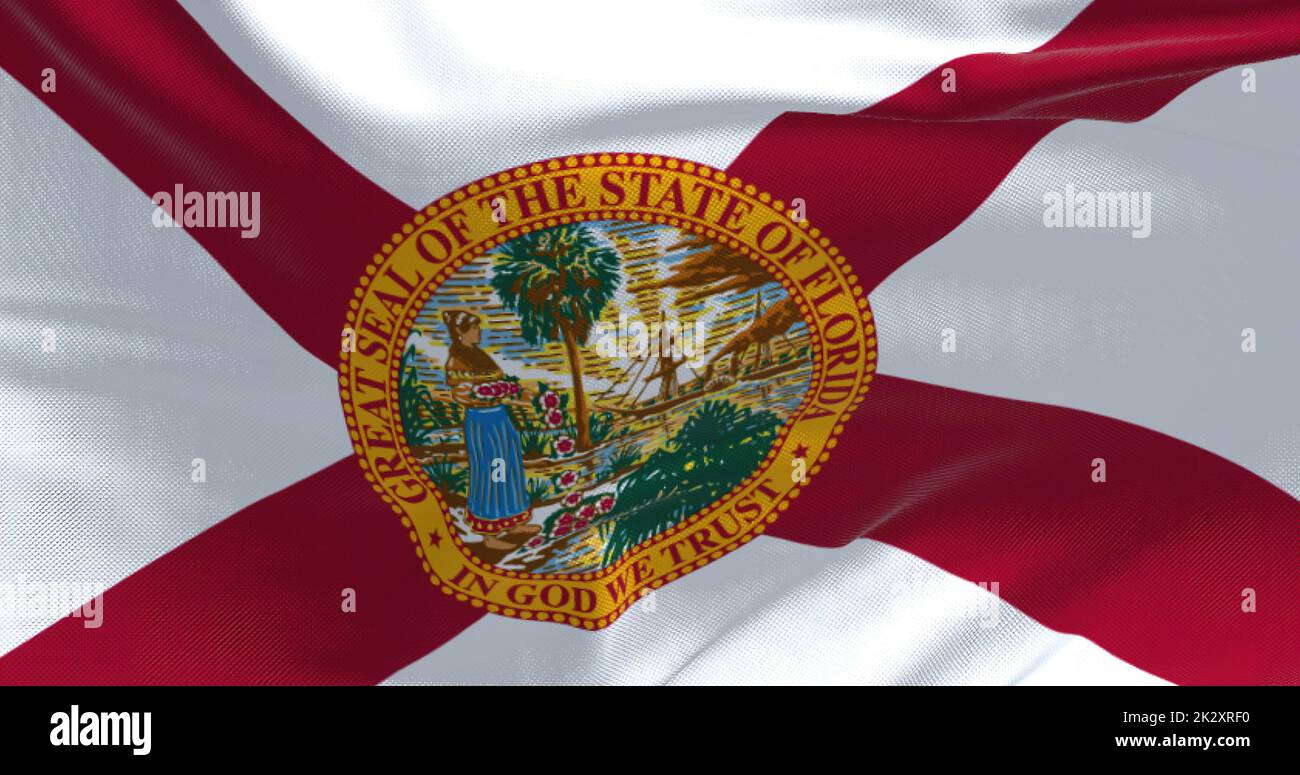 Die Staatsflagge Floridas winkt im Wind Stockfoto