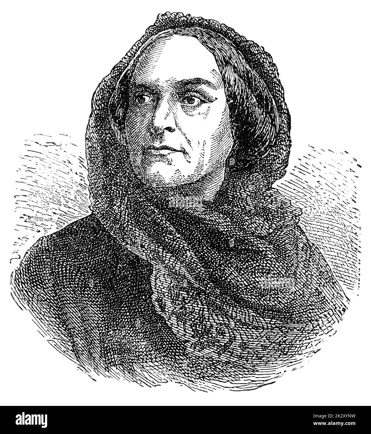 Porträt von Sophie Schroeder (reife Jahre) - eine deutsche Schauspielerin. Illustration des 19. Jahrhunderts. Weißer Hintergrund. Stockfoto