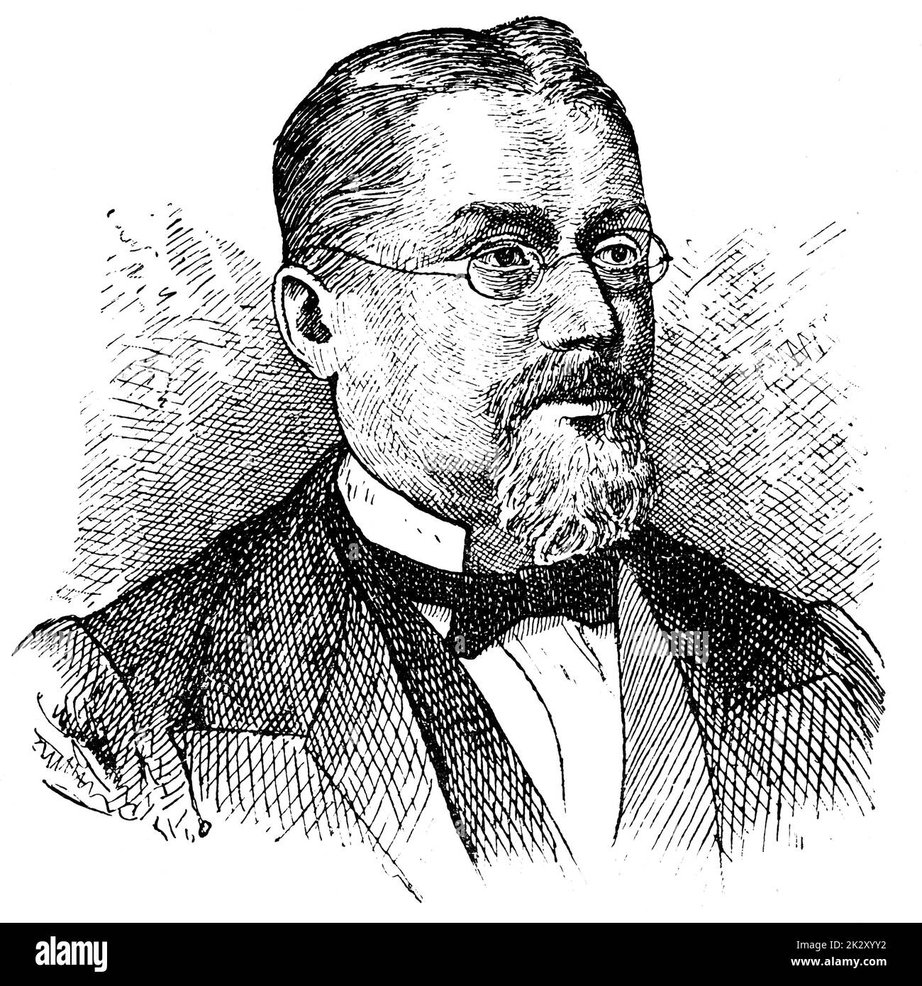 Porträt von Joseph Victor von Scheffel - ein deutscher Dichter und Schriftsteller. Illustration des 19. Jahrhunderts. Weißer Hintergrund. Stockfoto