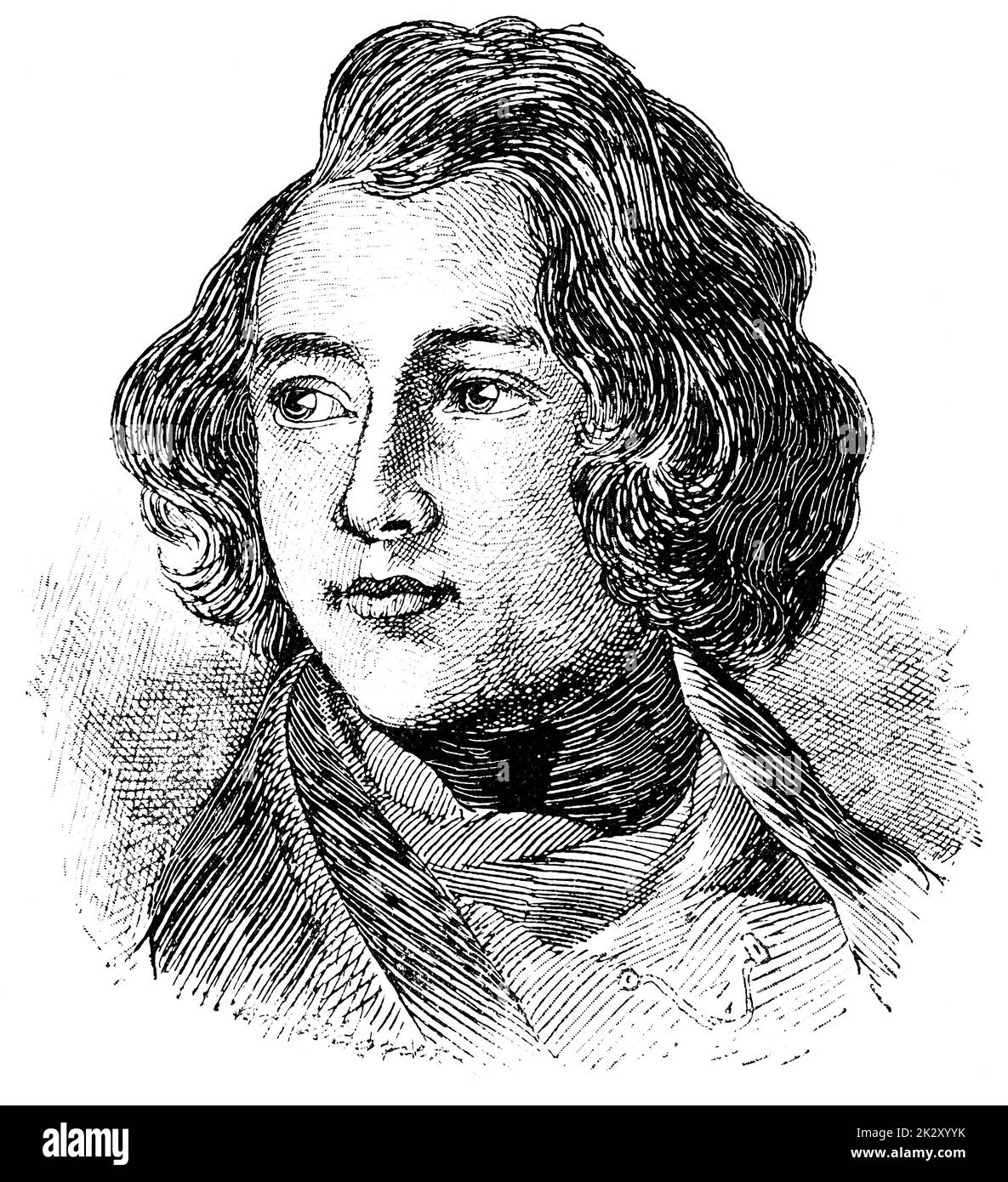 Porträt von Charles John Huffam Dickens - ein englischer Schriftsteller und Sozialkritiker. Illustration des 19. Jahrhunderts. Weißer Hintergrund. Stockfoto