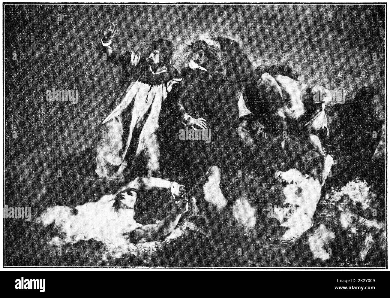 Die Barke von Dante ist ein Gemälde des französischen Künstlers Eugene Delacroix. Illustration des 19. Jahrhunderts. Weißer Hintergrund. Stockfoto