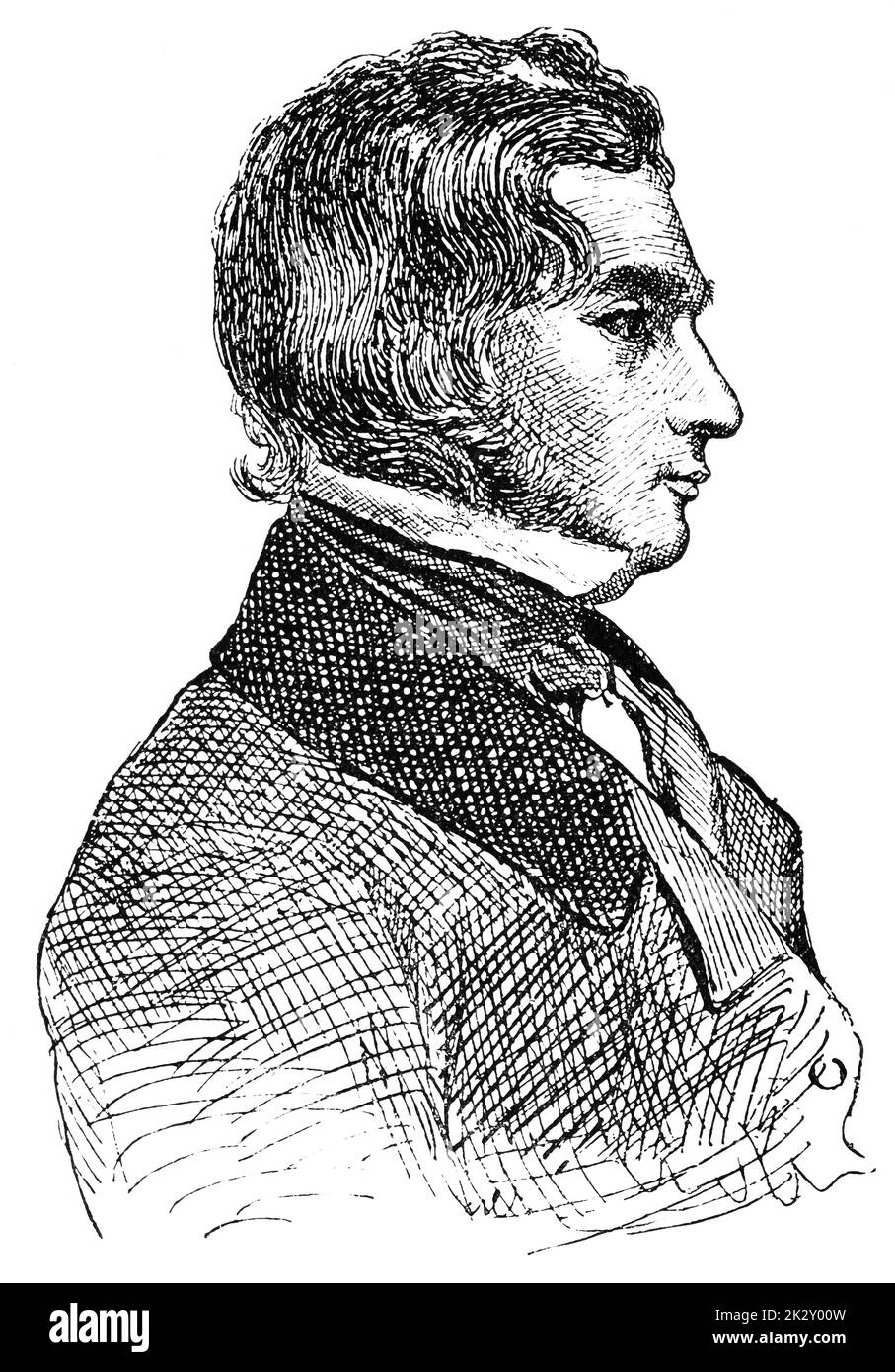 Porträt von Henry Wadsworth Longfellow - ein amerikanischer Dichter und Pädagoge. Illustration des 19. Jahrhunderts. Weißer Hintergrund. Stockfoto