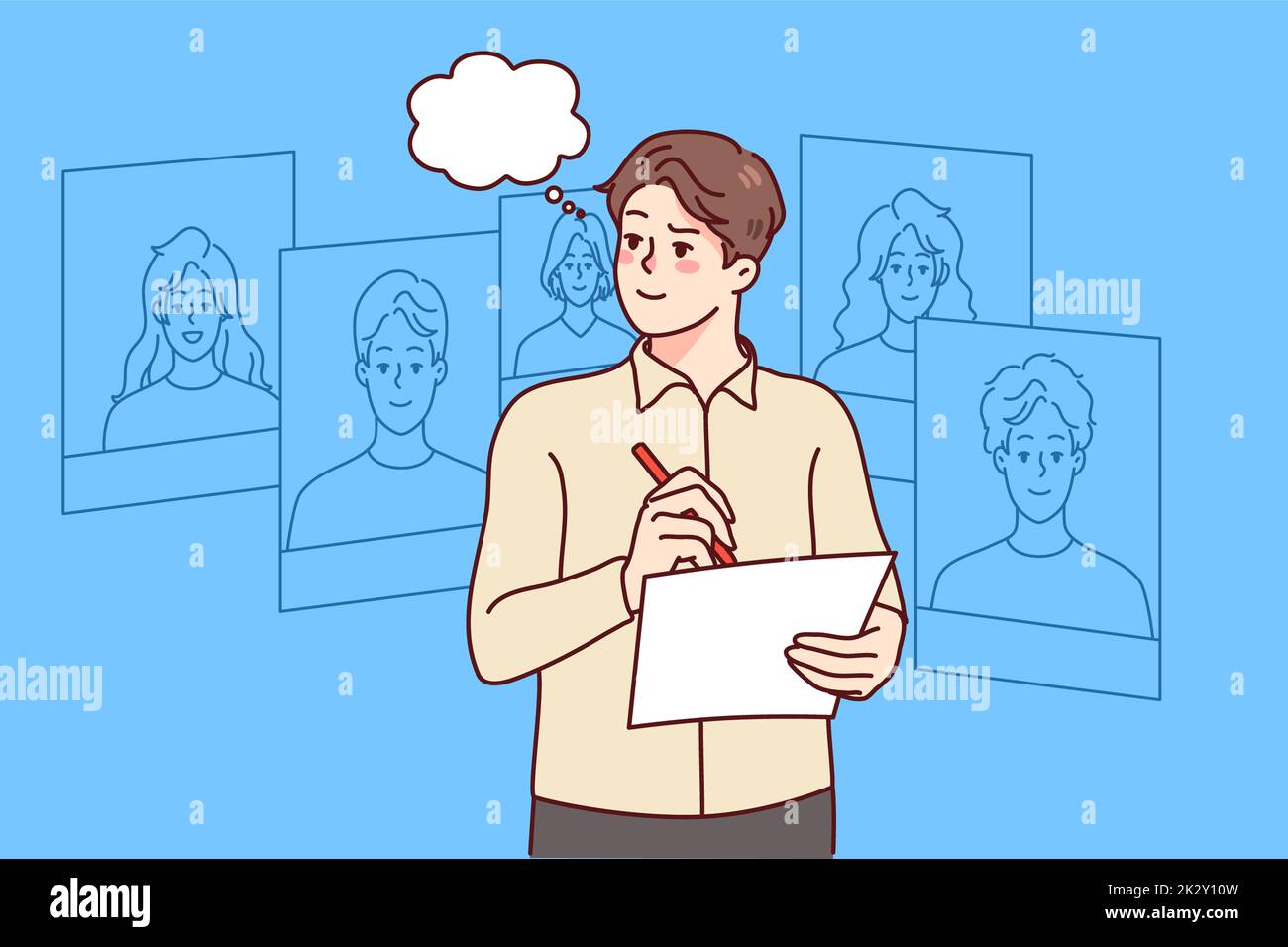 Arbeitgeber stellt Mitarbeiter mit virtuellem Lebenslauf ein Stockfoto