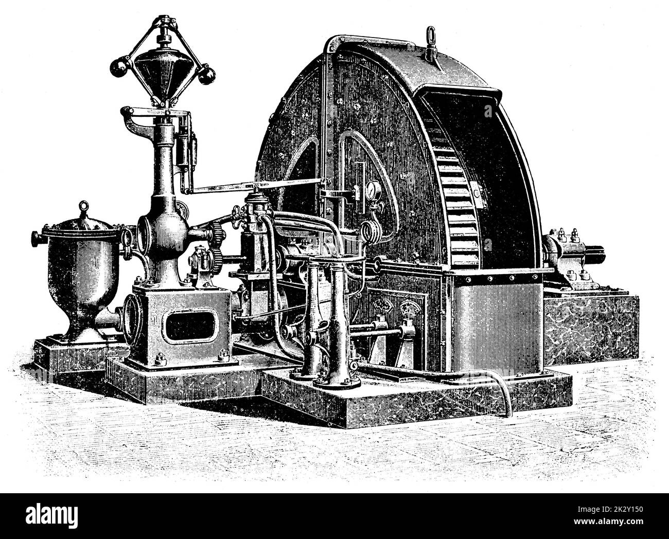 Wasserturbine von einem französischen Hydrauliktechniker Louis Dominique Girard. Illustration des 19. Jahrhunderts. Deutschland. Weißer Hintergrund. Stockfoto