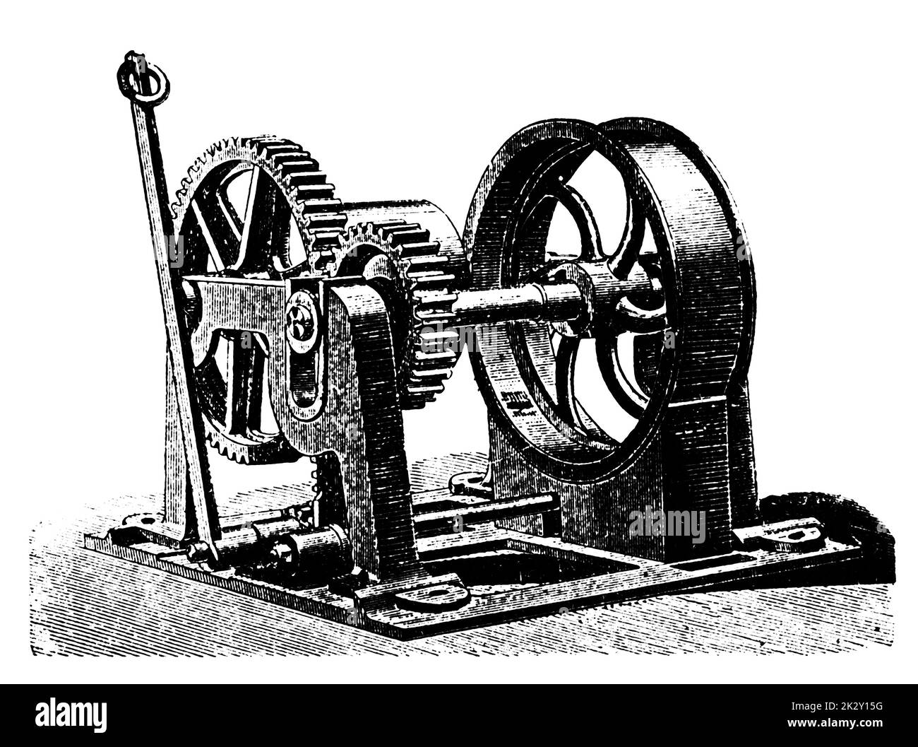 Aufzug Winde für den Bergbau. Illustration des 19. Jahrhunderts. Deutschland. Weißer Hintergrund. Stockfoto