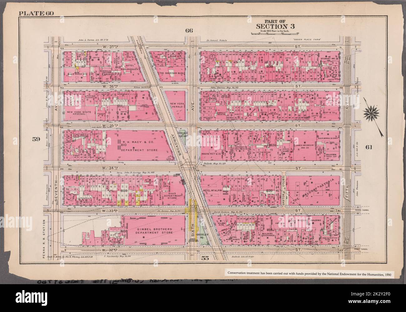 Kartografisch, Karten. 1916. Lionel Pincus und Prinzessin Firyal Map Division. Atlanten, Manhattan (New York, N.Y.), Immobilien , New York (Staat) , New York Plate 60: Begrenzt durch W. 37. Street, Fifth Avenue, W. 32. Street und Seventh Avenue Teil von Abschnitt 3 Stockfoto