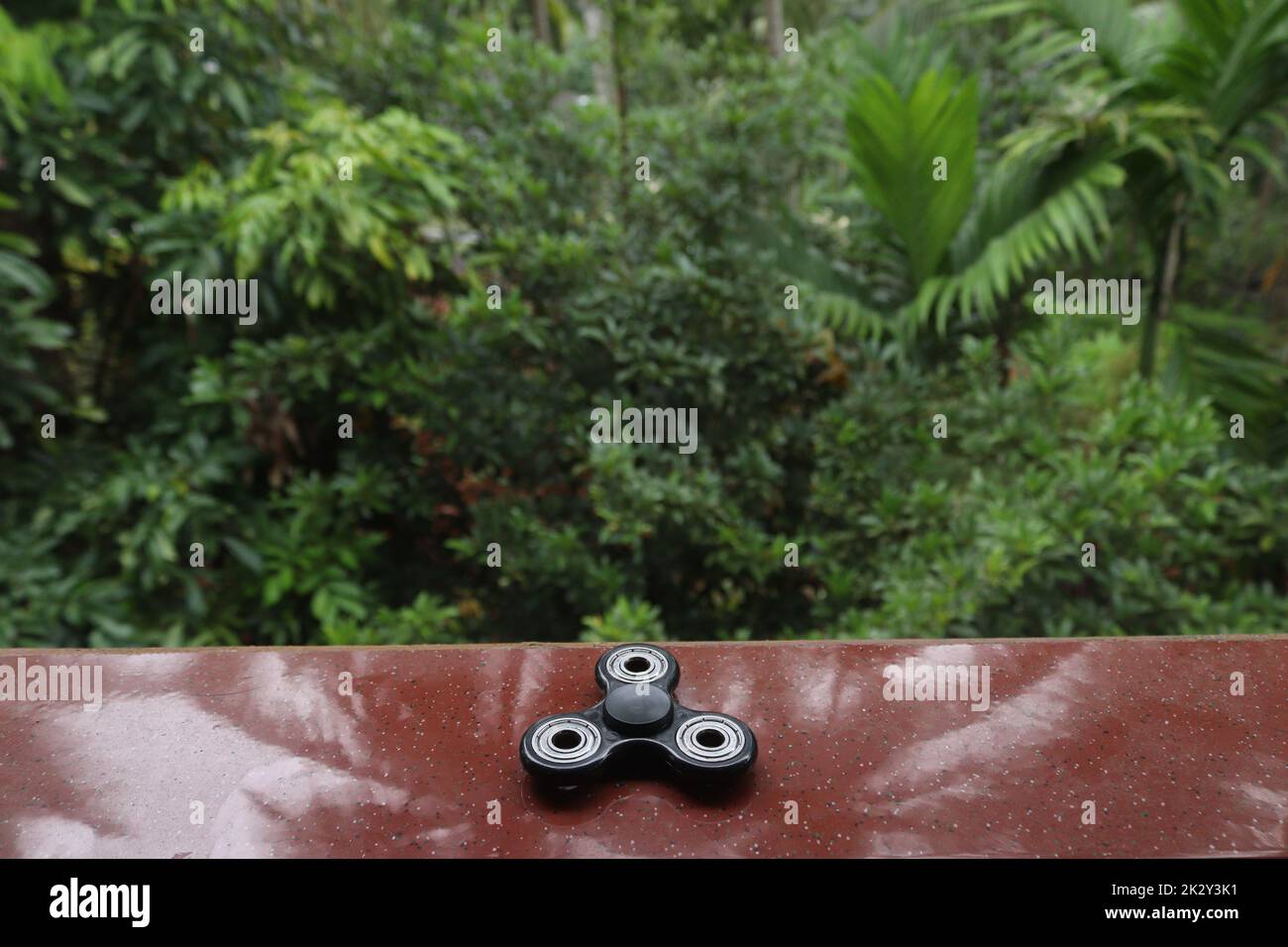 Ein Spinner, der auf einem offenen Raum ruht Stockfoto