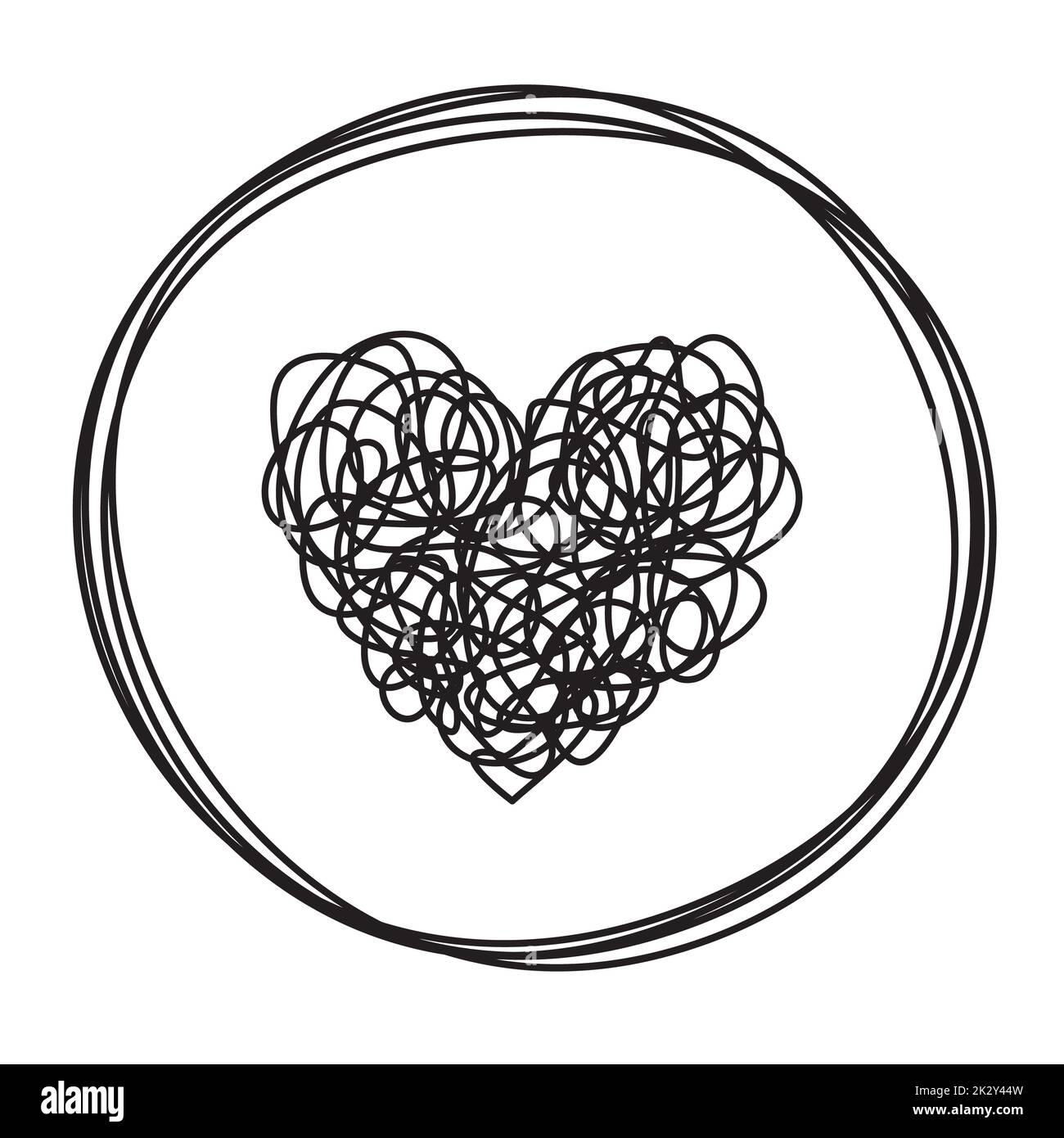 Herz in Kreisform verwickelt grungy Scribble Stockfoto