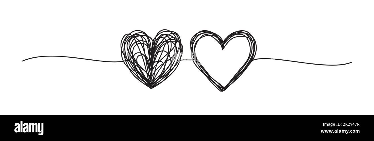 Banner mit zwei verwickelten, handgezeichneten Herzen Stockfoto