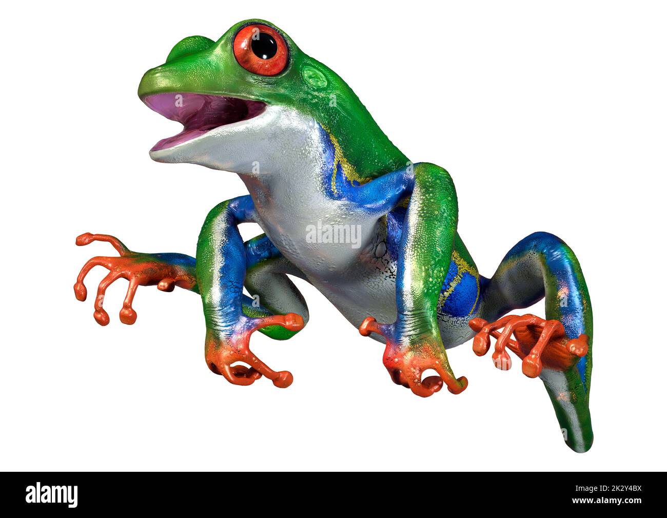 3D Amazon Tree Frog auf Weiß Stockfoto