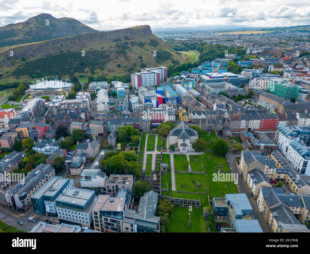 Luftaufnahme von Canongate Edinburgh, Schottland, Großbritannien Stockfoto