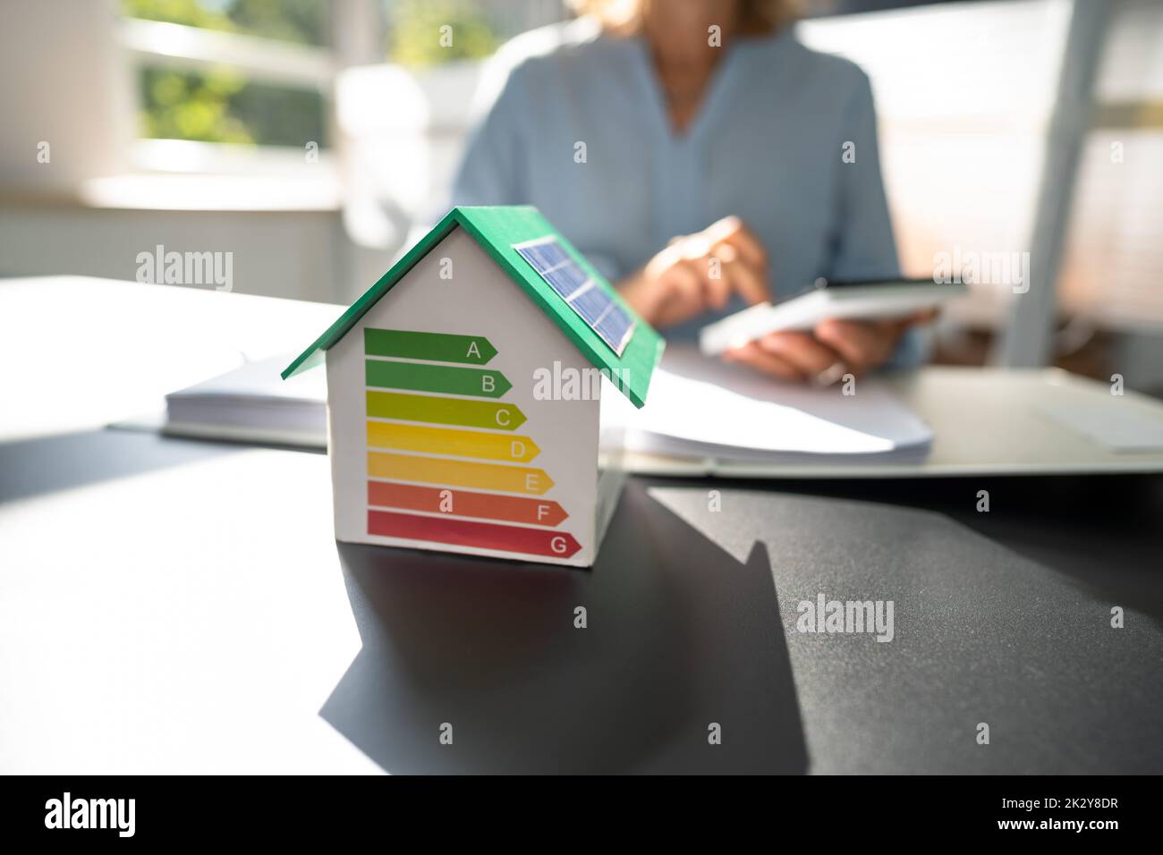 Energieeffizientes Audit Und Preisschild Des Hauses Stockfoto