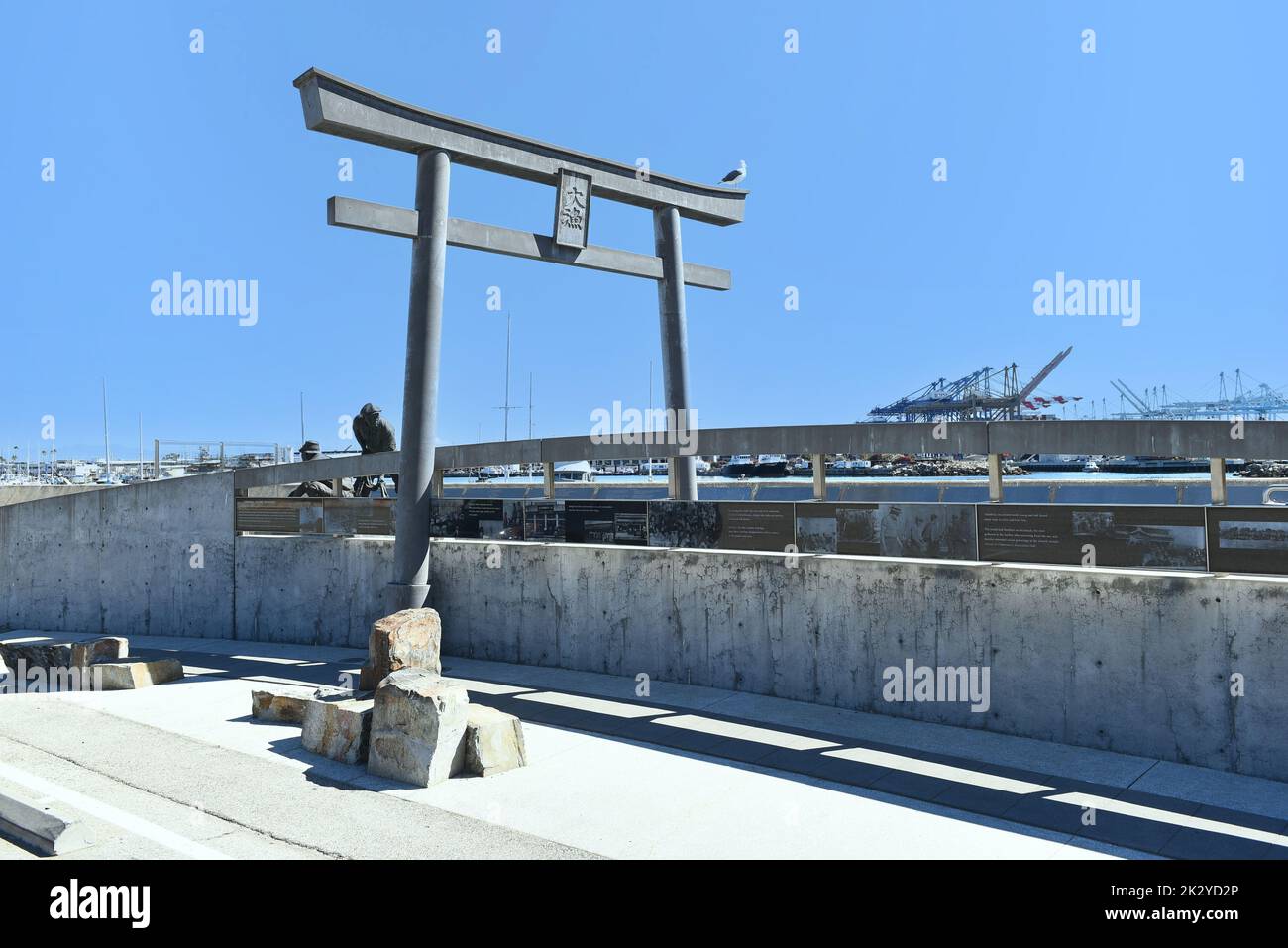 SAN PEDRO, CA - 21 SEP 2022: Terminal Island Japanese Fishing Village Memorial für die japanisch-amerikanische Gemeinschaft, seine gewaltsame Evakuierung im Jahr 1942, und Stockfoto