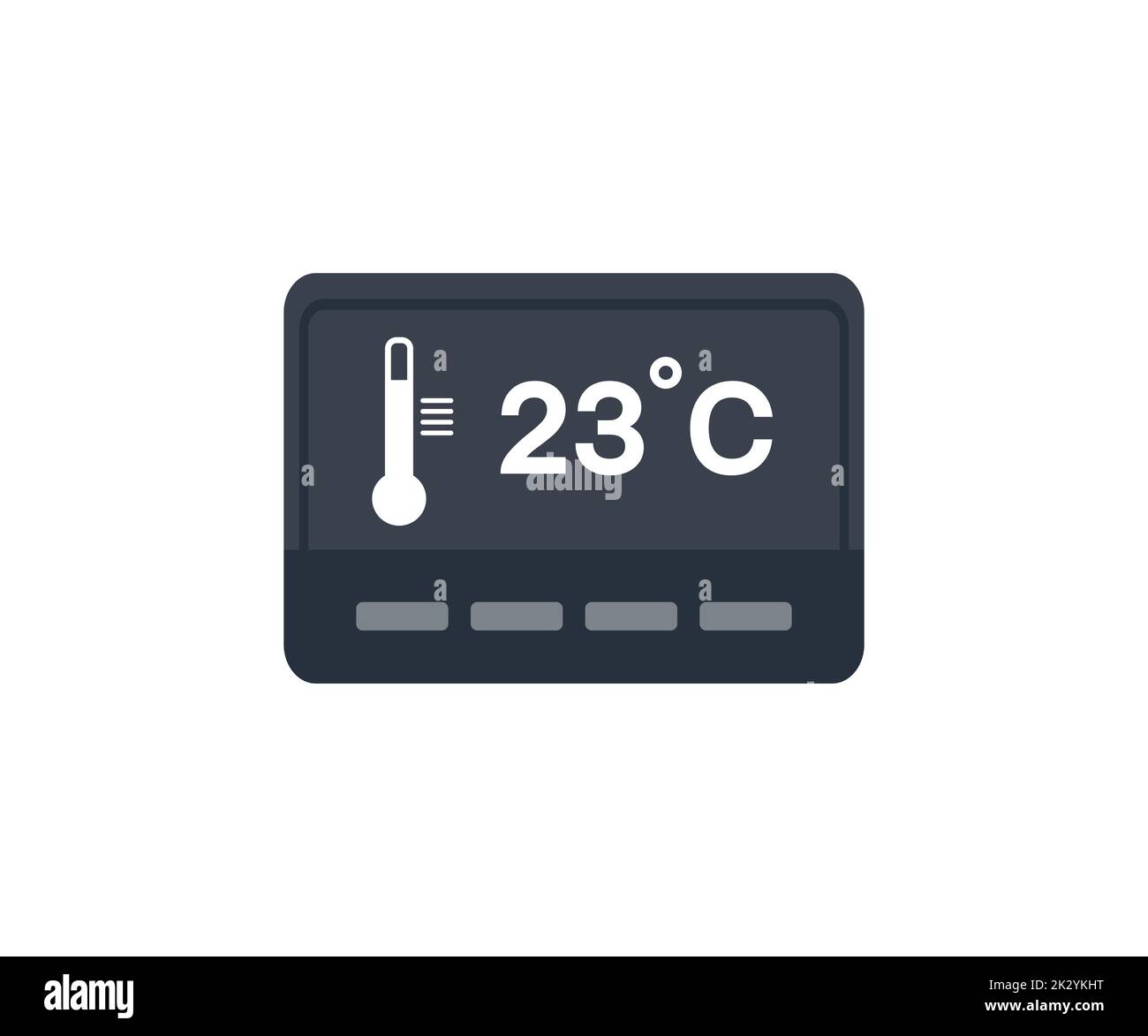 Heizung, Design mit Logo für die Klimaanlage. Domotik der Hausautomation, verbundener Thermostat mit App-Symbolen, die Temperatur und Wärmekühlung anzeigen. Stock Vektor