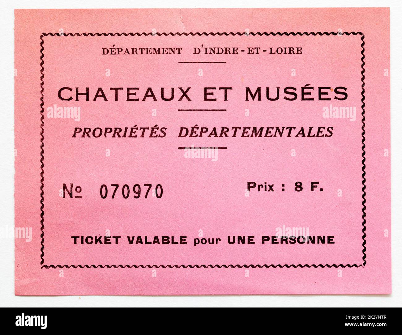 Vintage-Ticket für Schlösser und Museen im Loire-Tal, Schlösser und Musees Stockfoto