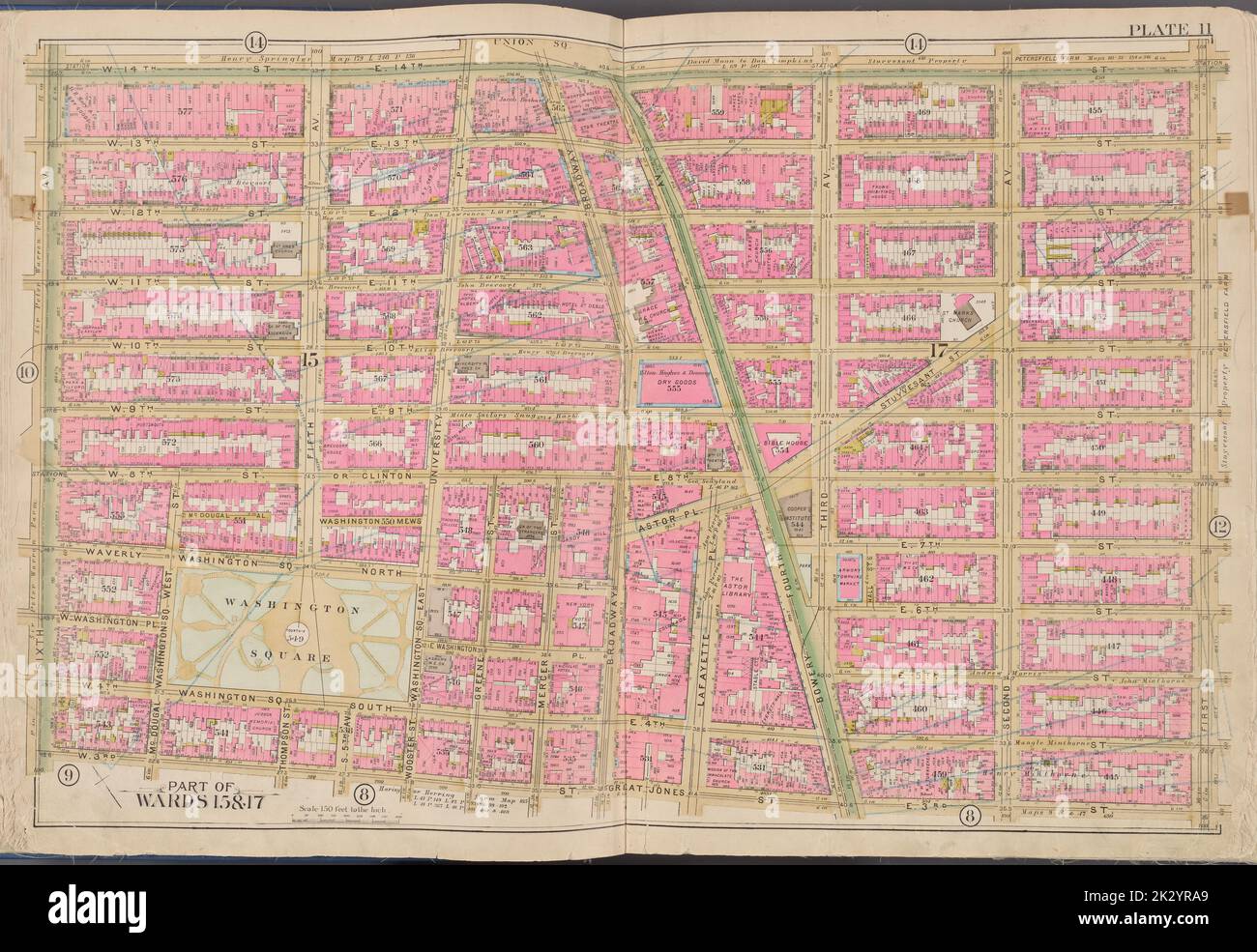 Kartografisch, Karten. 1891. Lionel Pincus und Prinzessin Firyal Map Division. Manhattan (New York, N.Y.), Immobilien , New York (Bundesstaat) , New York Platte 11 Karte begrenzt durch E. 14. St., 1. Ave., W. 3. St., 6. Ave Stockfoto