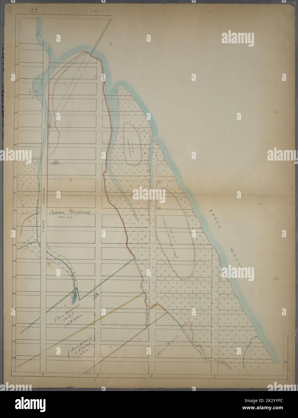 Kartografisch, Karten. 1868. Lionel Pincus und Princess Firyal Map Division Seite 22: Begrenzt durch W. 155. Street, Harlem Creek, 135. Street und Eighth Avenue. Sackersdorff Farm Set. Stockfoto