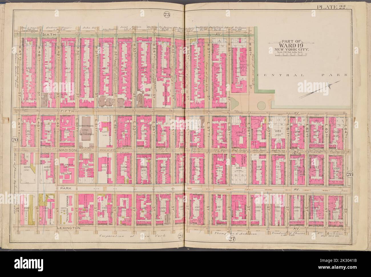 Kartografisch, Karten. 1891. Lionel Pincus und Prinzessin Firyal Map Division. Manhattan (New York, N.Y.), Immobilien , New York (Bundesstaat) , New York Platte 22 Karte begrenzt durch 6. Ave., E. 64. St., Lexington Ave., E. 47. St. Stockfoto