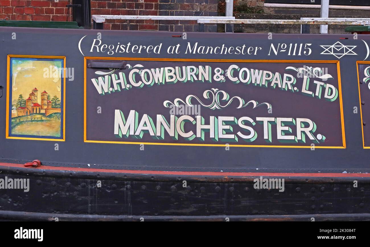 Canal Narrowboat Barge, Swan, WH Cowburn & Cowpar Ltd, Manchester, No1115, 76668 Stockfoto