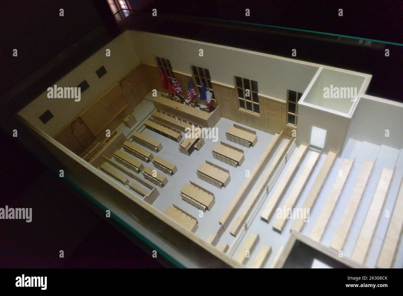 Memorium der Nürnberger Prozesse, die ersten Strafprozesse vor einem internationalen Militärgericht fanden hier im Jurygerichtsraum 600 statt Stockfoto