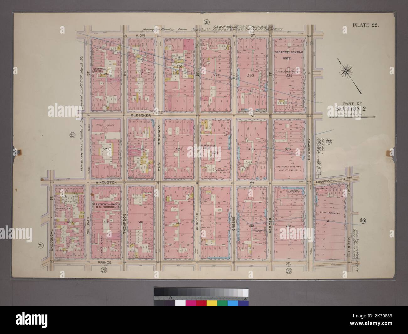 Kartografisch, Karten. 1899. Lionel Pincus und Prinzessin Firyal Map Division. Manhattan (New York, N.Y.), Immobilien , New York (Bundesstaat) , New York Plate 22, Teil von Abschnitt 2: Begrenzt durch W. 3. Street, Broadway, E. Houston Street, Prince Street, Macdougal Street, W. Houston Street und Sullivan Street Stockfoto