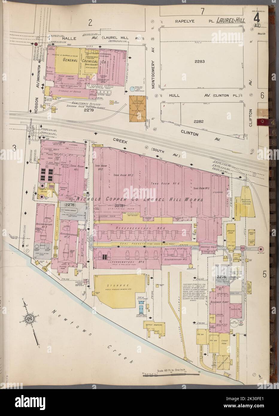 Kartografisch, Karten. 1884 - 1936. Lionel Pincus und Princess Firyal Map Division. Feuerversicherung , New York (Staat), Immobilien , New York (Staat), Städte und Orte , New York (Staat) Queens V. 3, Plate No. 4 Karte begrenzt durch Halle Ave., Clifton Ave., Newtown Creek, Hobson Ave. Stockfoto