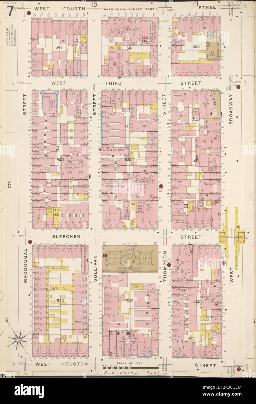 Kartografisch, Karten. 1884 - 1936. Lionel Pincus und Princess Firyal Map Division. Feuerversicherung , New York (Staat), Immobilien , New York (Staat), Städte & Orte , New York (Staat) Manhattan, V. 3, Plate No. 7 Karte begrenzt durch W. 4. St., W. Broadway, W. Houston St., Macdougal St. Stockfoto