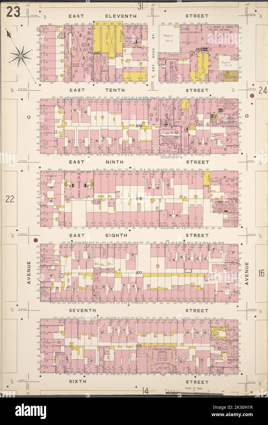 Kartografisch, Karten. 1884 - 1936. Lionel Pincus und Princess Firyal Map Division. Feuerversicherung , New York (Staat), Immobilien , New York (Staat), Städte & Orte , New York (Staat) Manhattan, V. 2, Plate No. 23 Karte begrenzt durch E. 11. St., Avenue D, 6. St., Avenue C Stockfoto