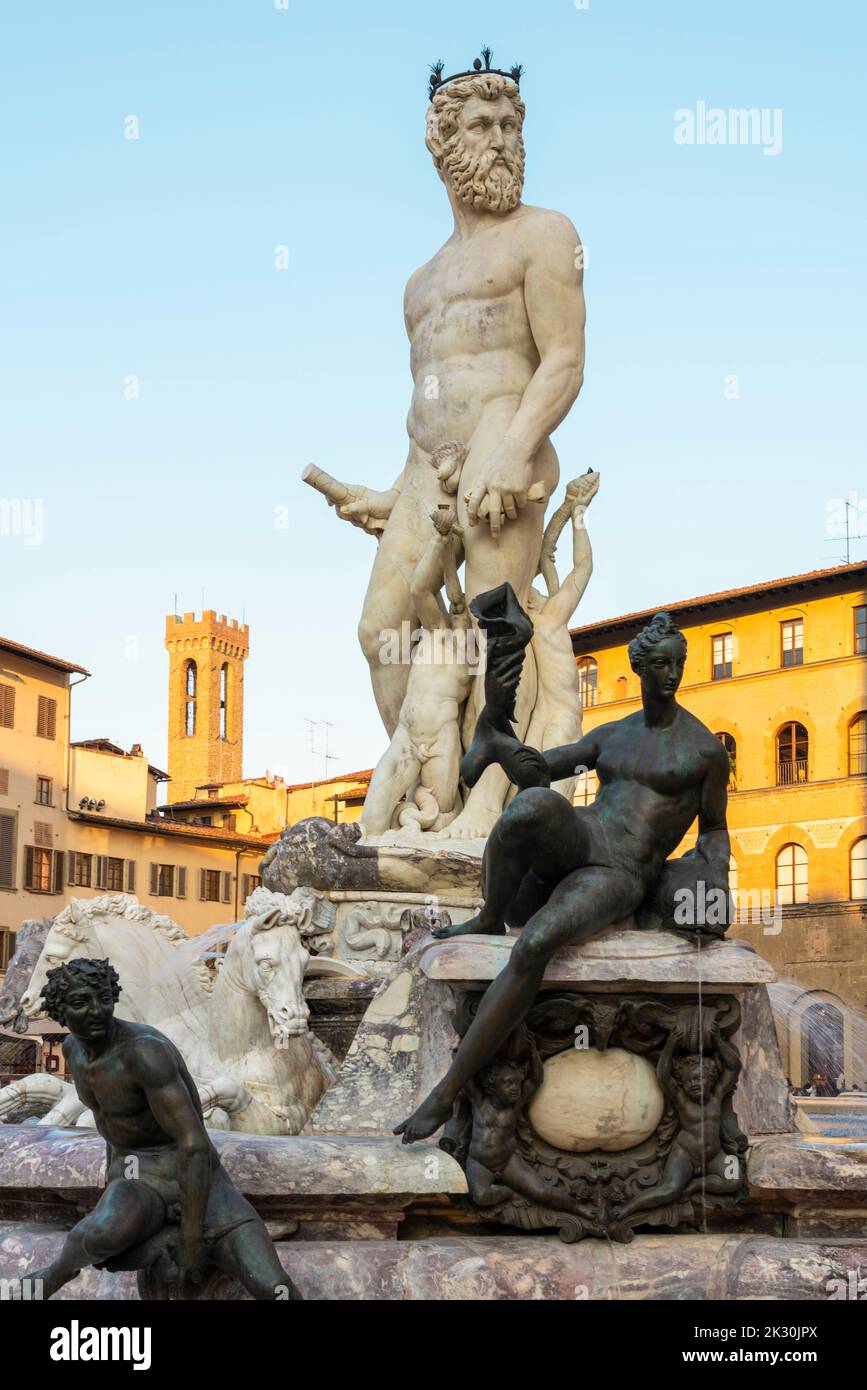 Italien, Toskana, Florenz, Neptunbrunnen auf der Piazza della Signoria Stockfoto