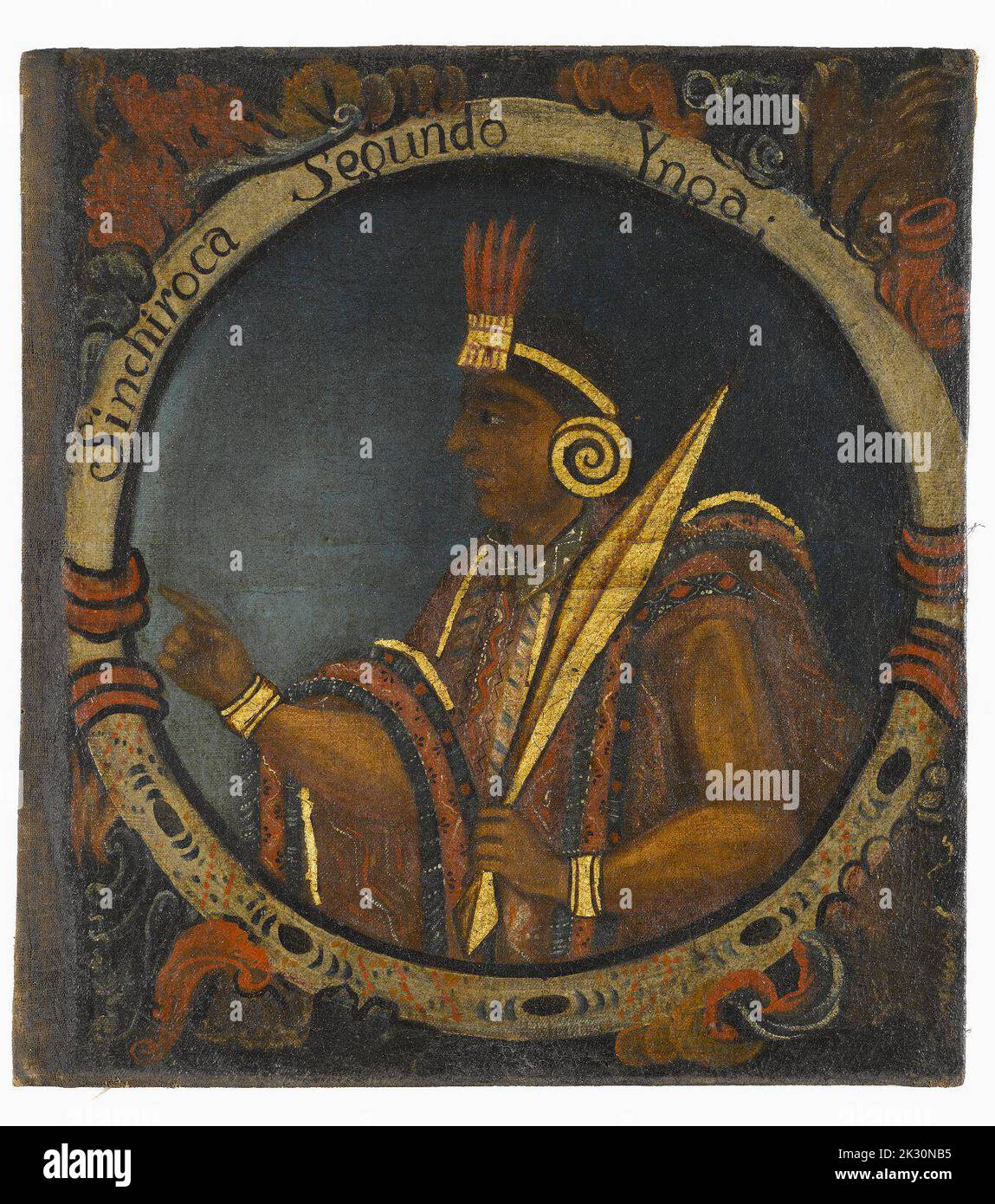 Portrait von Sinchi Roca, zweiter Inka, peruanisch, Ölgemälde, Mitte 1800 Stockfoto