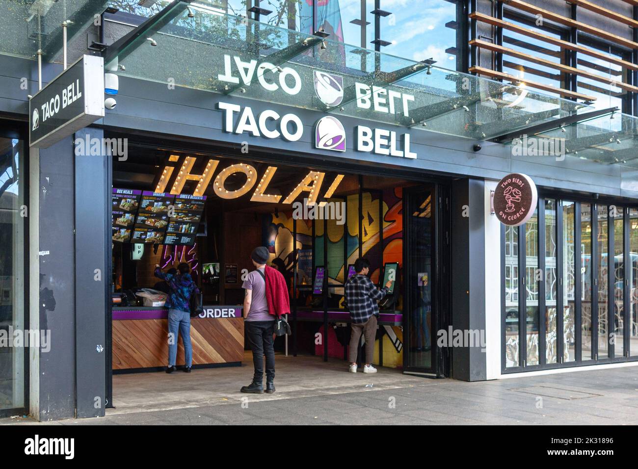 Die Vorderseite des Haymarket-Standorts von Taco Bell in Sydney, Australien Stockfoto