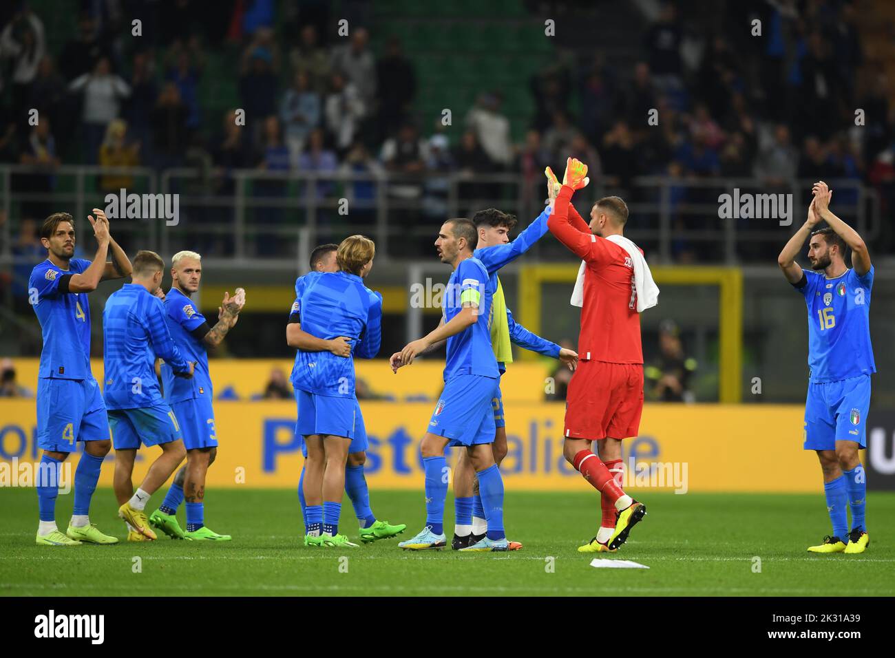 Mailand, Italien. 23. September 2022. Final Joy (Italien) während des Spiels der UEFA 'Nations League 2022-2023 zwischen dem Spiel zwischen Italien 1-0 England im Giuseppe Meazza Stadium am 23. September 2022 in Mailand, Italien. Kredit: Maurizio Borsari/AFLO/Alamy Live Nachrichten Gutschrift: Aflo Co. Ltd./Alamy Live Nachrichten Stockfoto