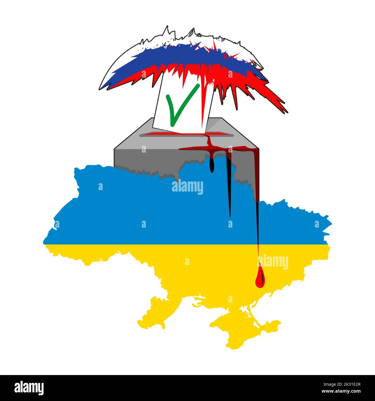 Gefälschtes Referendum Russland manipuliert Wahlen. Militärischer Konflikt zwischen der Ukraine und Russland. Stock Vektor