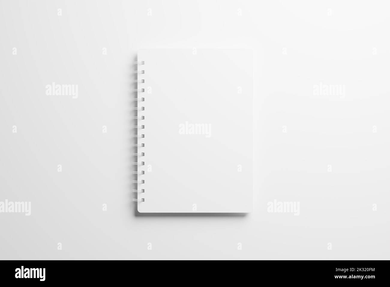 A4 A5 Notizbuch mit abgerundeten Ecken und Spiralen 3D Weißes, unbeschriftetes Mockup Stockfoto