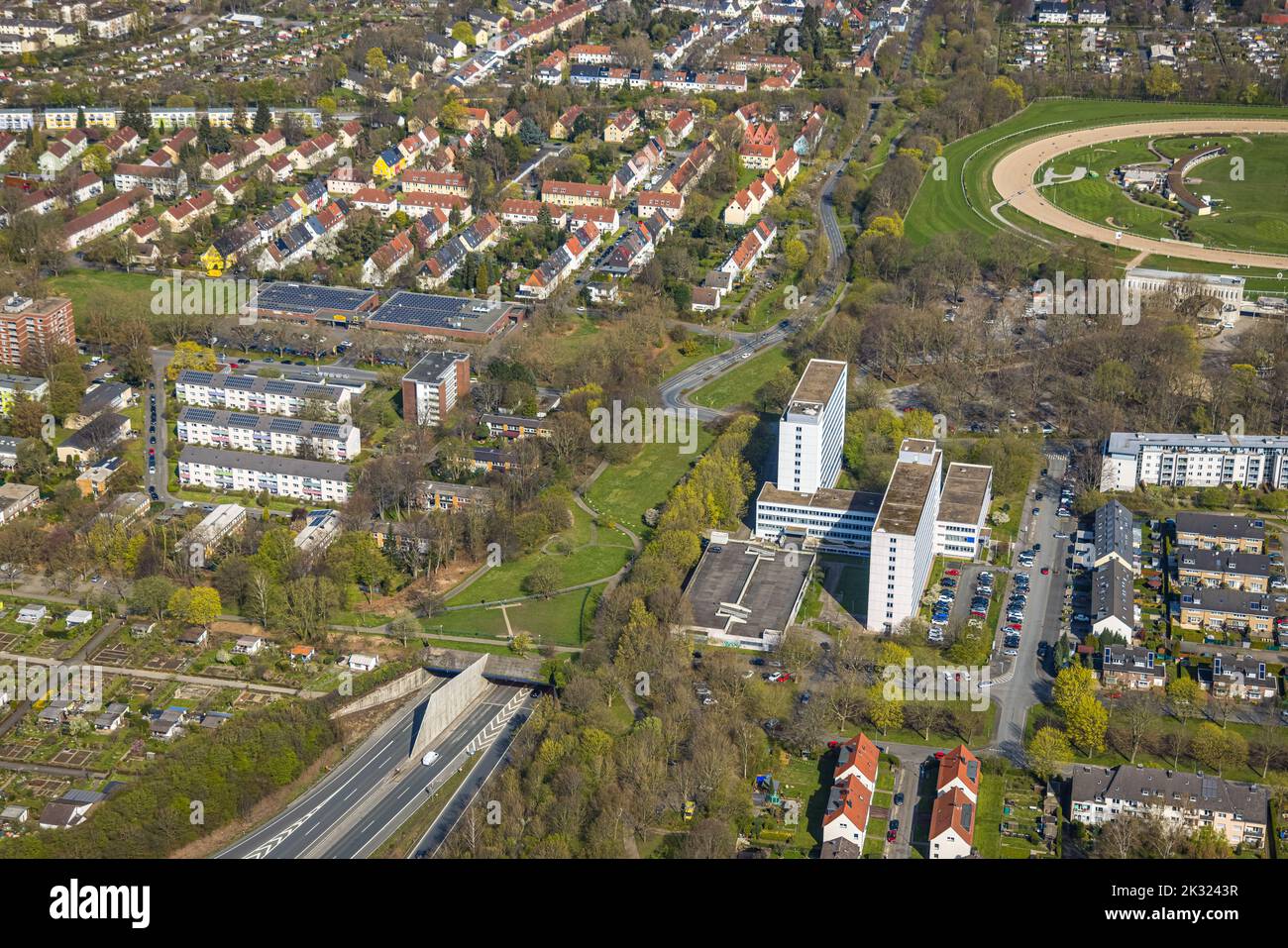 Luftaufnahme, Finanzamt Dortmund Ost an der Rennbahn mit B236