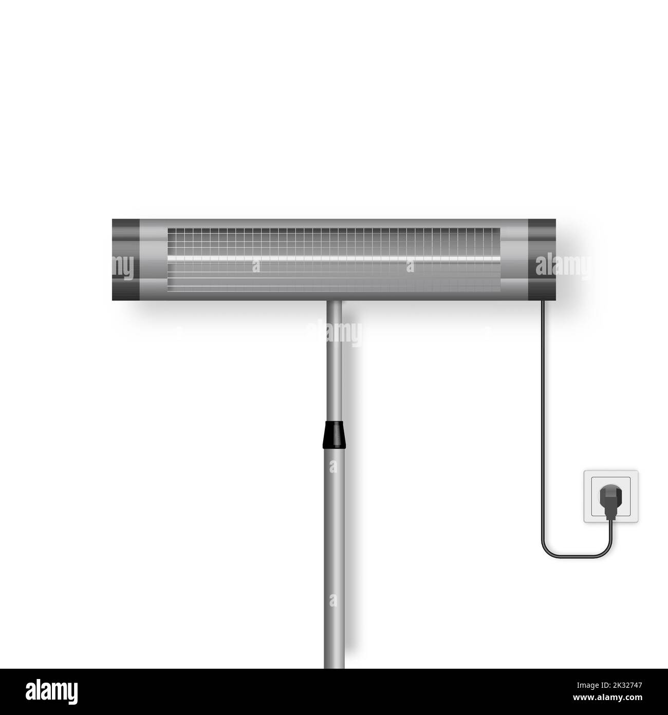 Ultraviolette, elektrische Heizung auf einem Standfuß im ausgeschalteten Zustand, Vektorgrafik 3D. Stock Vektor