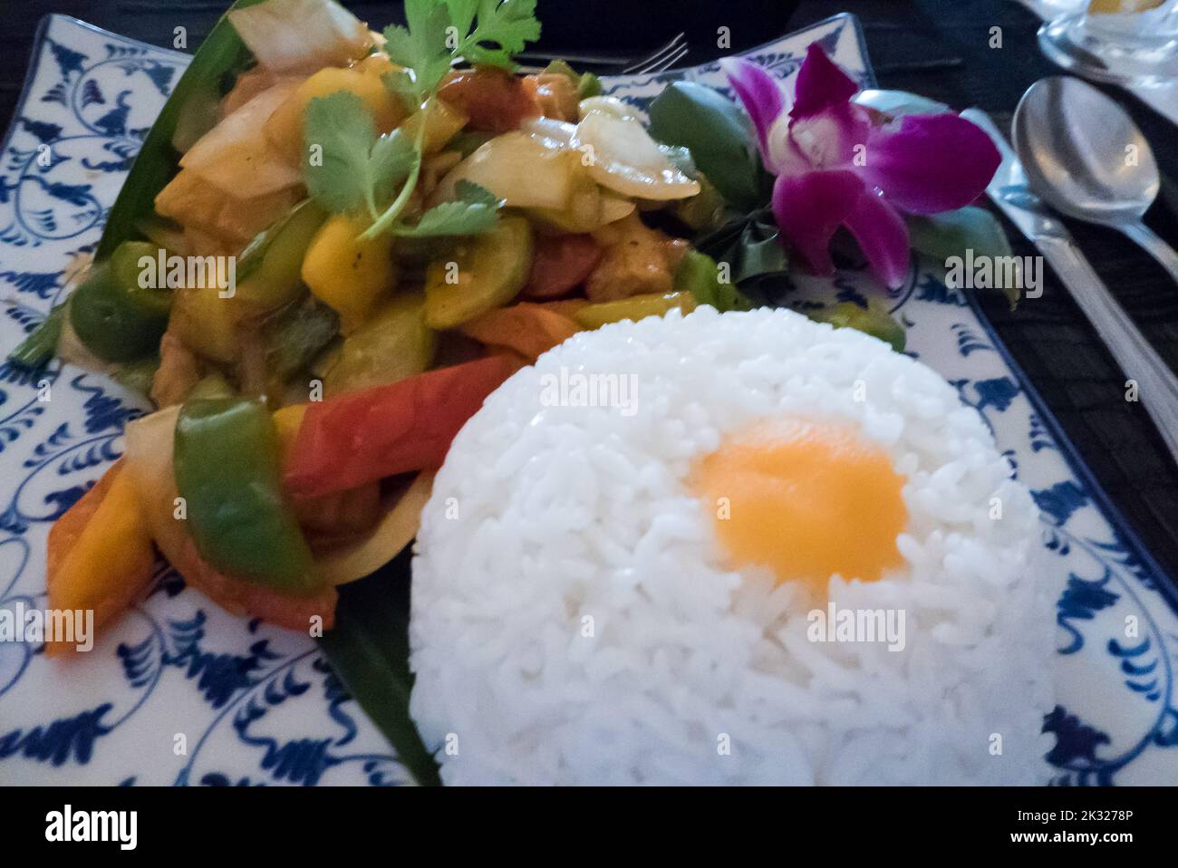 Mittagessen, Champey Restaurant, Siem Reap, Kambodscha Stockfoto