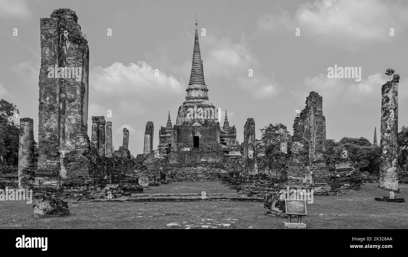 Ayutthaya, Thailand im Wat Phra Si Sanphet, Black and White Stockfoto