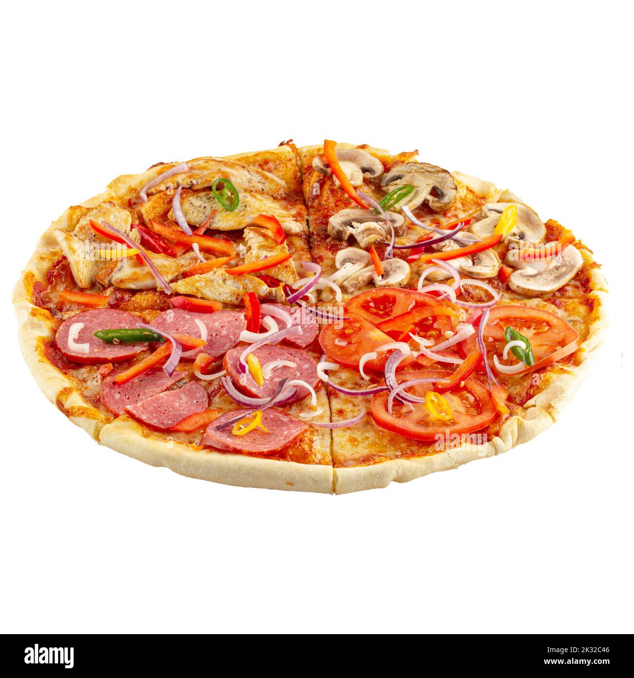 Isolierte, frische Pizza der vier Jahreszeiten Stockfoto