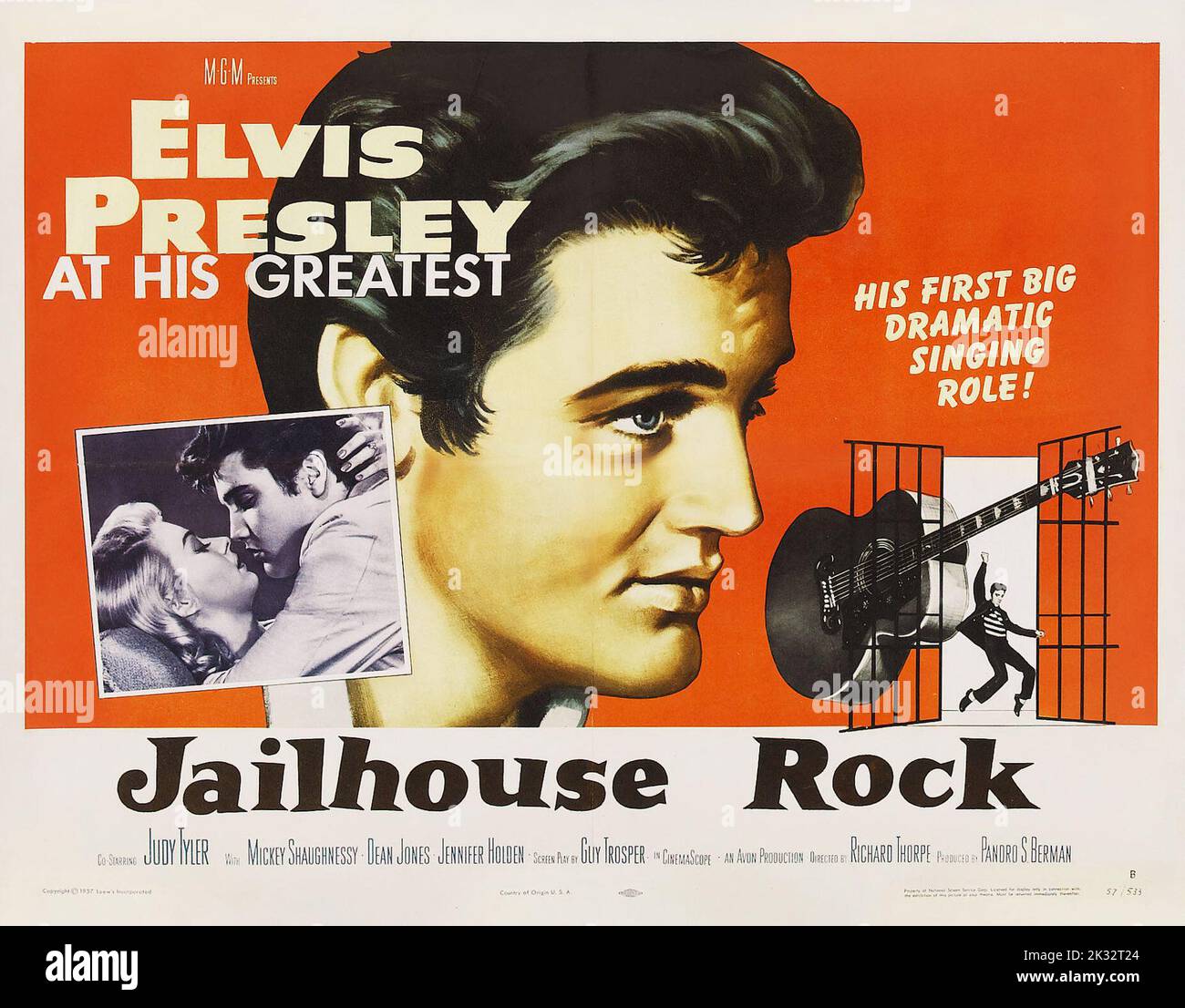 Elvis Presley at His Greatest - Stil B Filmposter Jailhouse Rock (MGM, 1957). Halbblattes Filmposter. Stockfoto