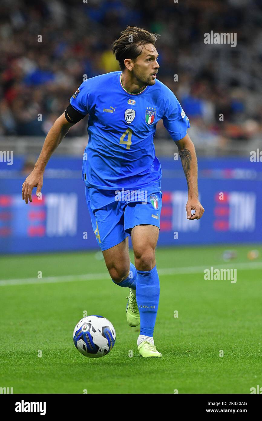 Mailand, Italien. 23. September 2022. Rafael Toloi von Italien während des Spiels der Europäischen Nationenliga 2022 Italien-England Giuseppe Meazza Stadion in Mailand, Italien, 23.. September 2022 (Kredit Foto AllShotLive/ Kredit: SIPA USA/Alamy Live News Stockfoto