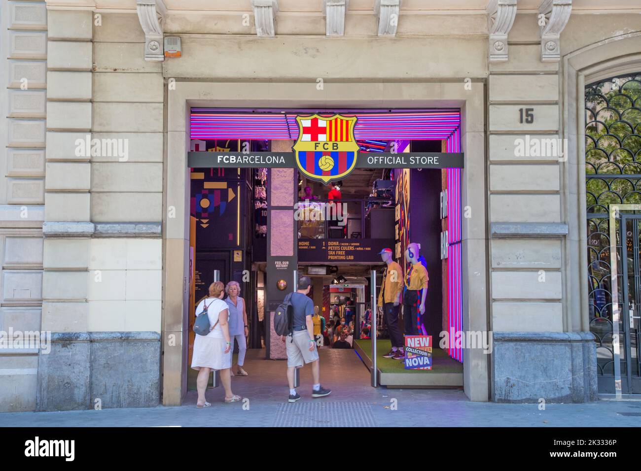 FC Barcelona Fußballclub Store im Stadtzentrum von Barcelona, Spanien Stockfoto
