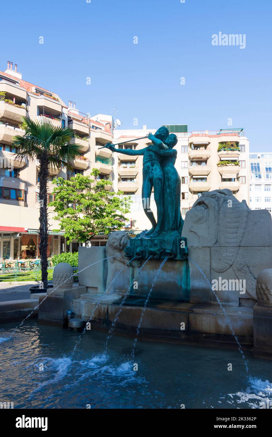 Wien, Wien: Brunnen Mozart-Brunnen 04. Wieden, Wien, Österreich Stockfoto