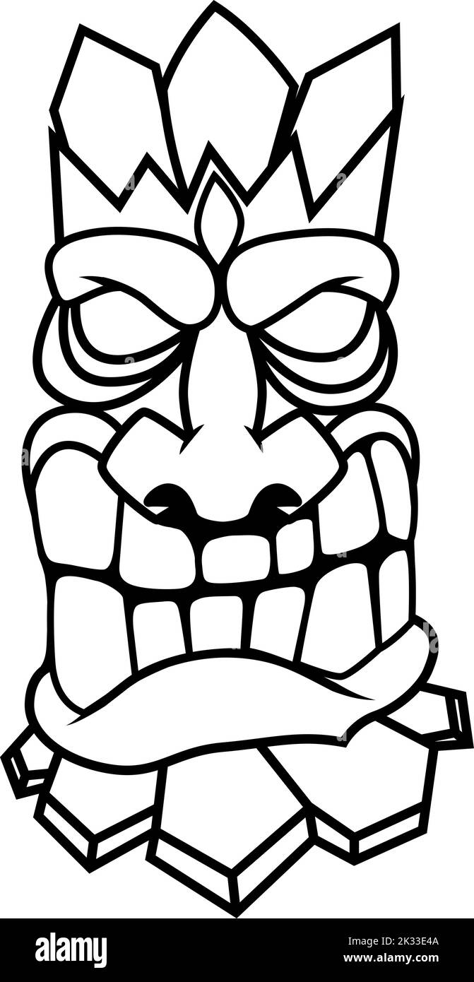 Illustration Tiki Statue im monochromen Stil. Gestaltungselement für Logo, Etikett, Schild, Poster, Karte. Vektorgrafik Stock Vektor