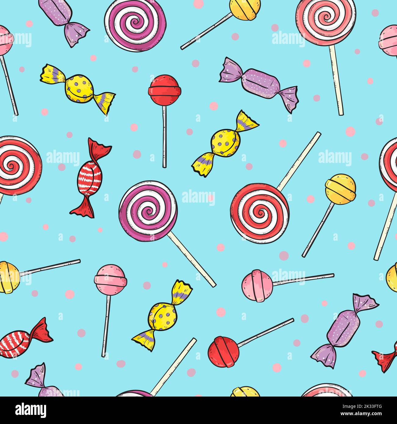 Farbenfroher Lutscher und süßes, nahtloses Muster. Vector Sweets Hintergrund Stock Vektor