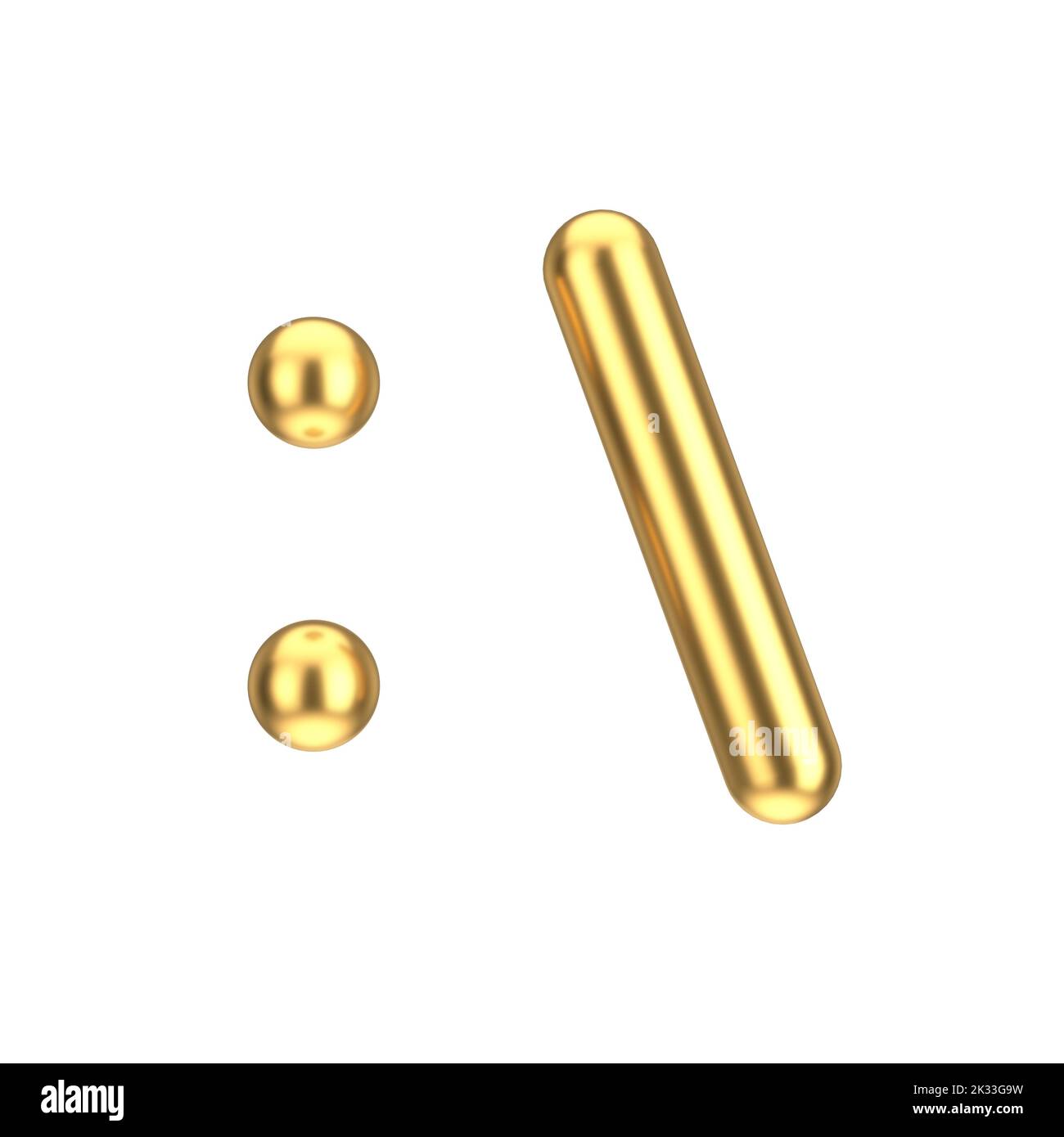 Abstract Cartoon Goldene Skepsis Gesicht Symbol auf weißem Hintergrund. 3D Rendering Stockfoto