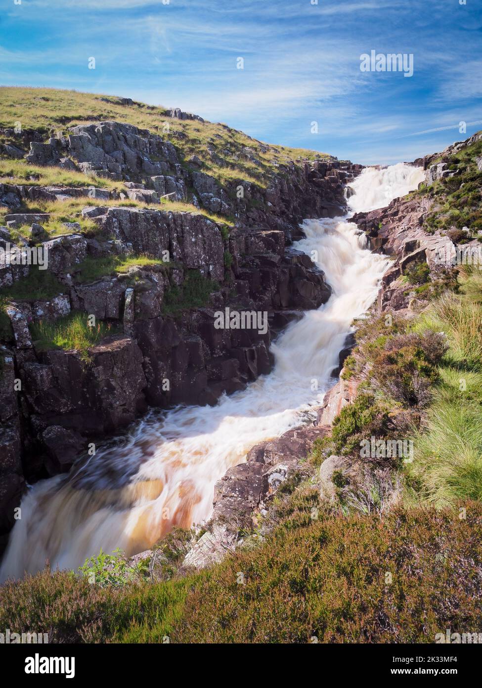 Cauldron Snout, River Tees, unterhalb des Staudamms von Cow Green Reservoir, North Pennines Stockfoto